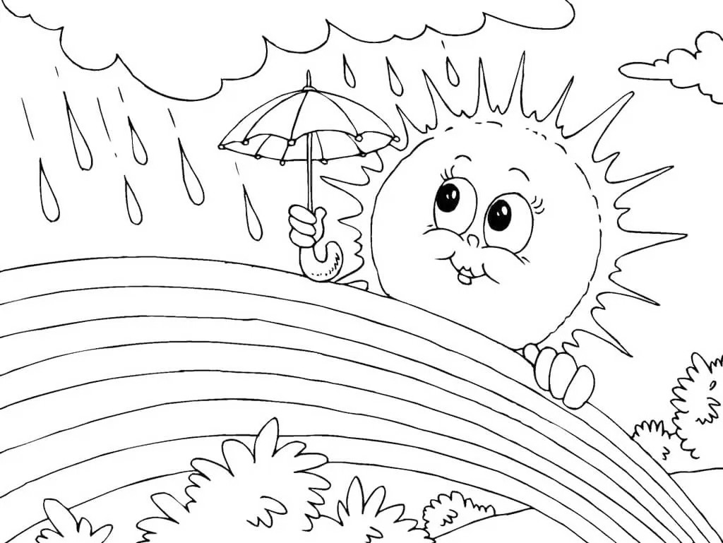 Sun And Rainbow Coloring Page