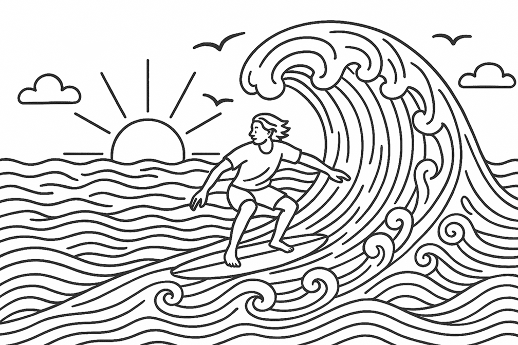 Surfing The Ocean Coloring Page