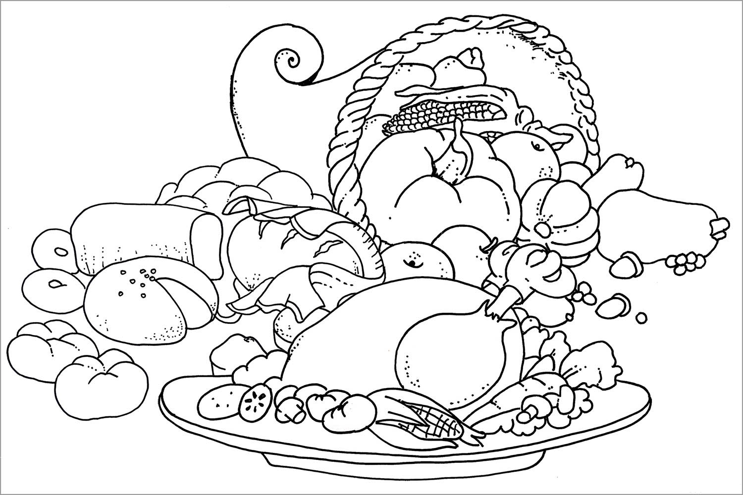 Thanksgiving Harvest Feast Coloring Page
