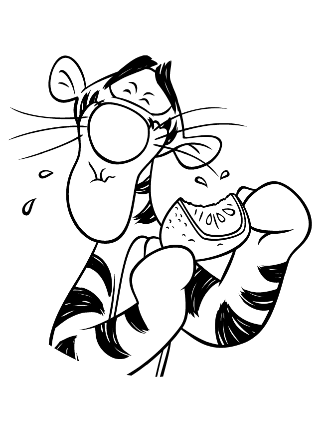 Tigger Eating Fruit Coloring Page