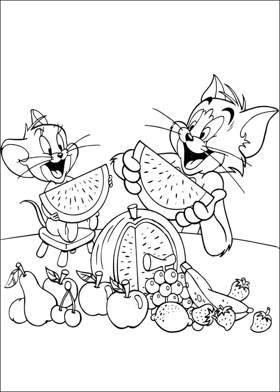 Tom And Jerry Eating Fruit Coloring Page
