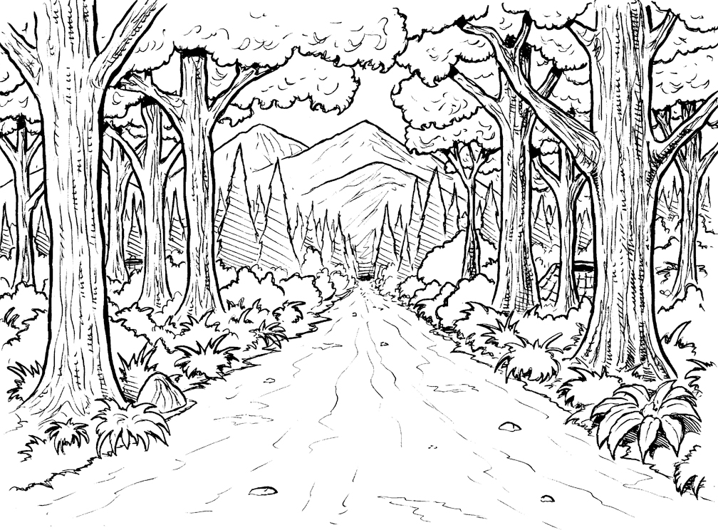 Tree Lined Coloring Page