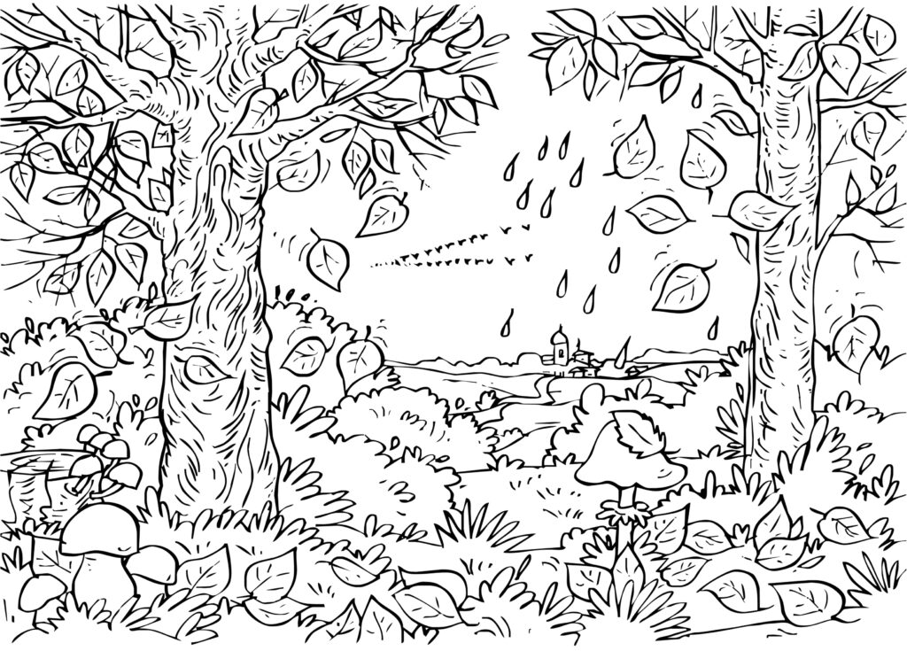 Trees In Autumn Coloring Page