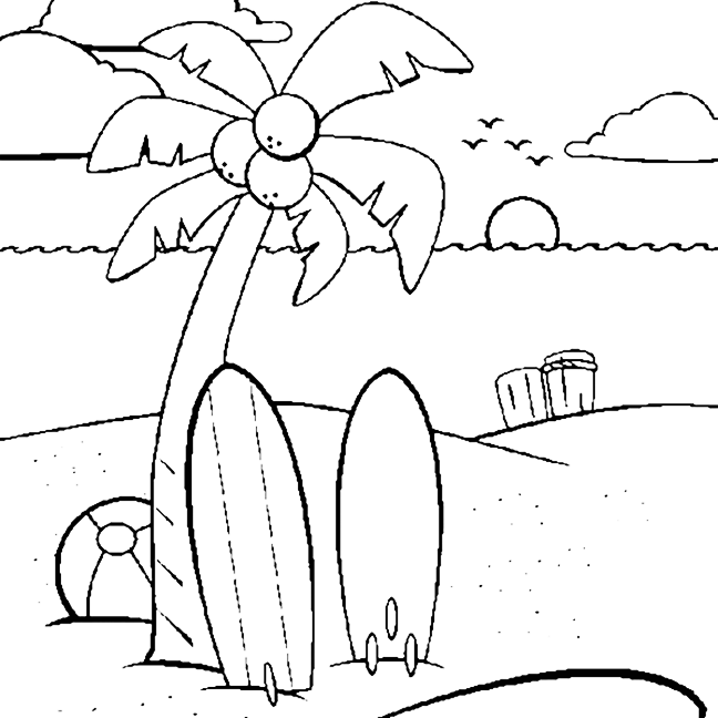 Tropical Beach Tree Coloring Page