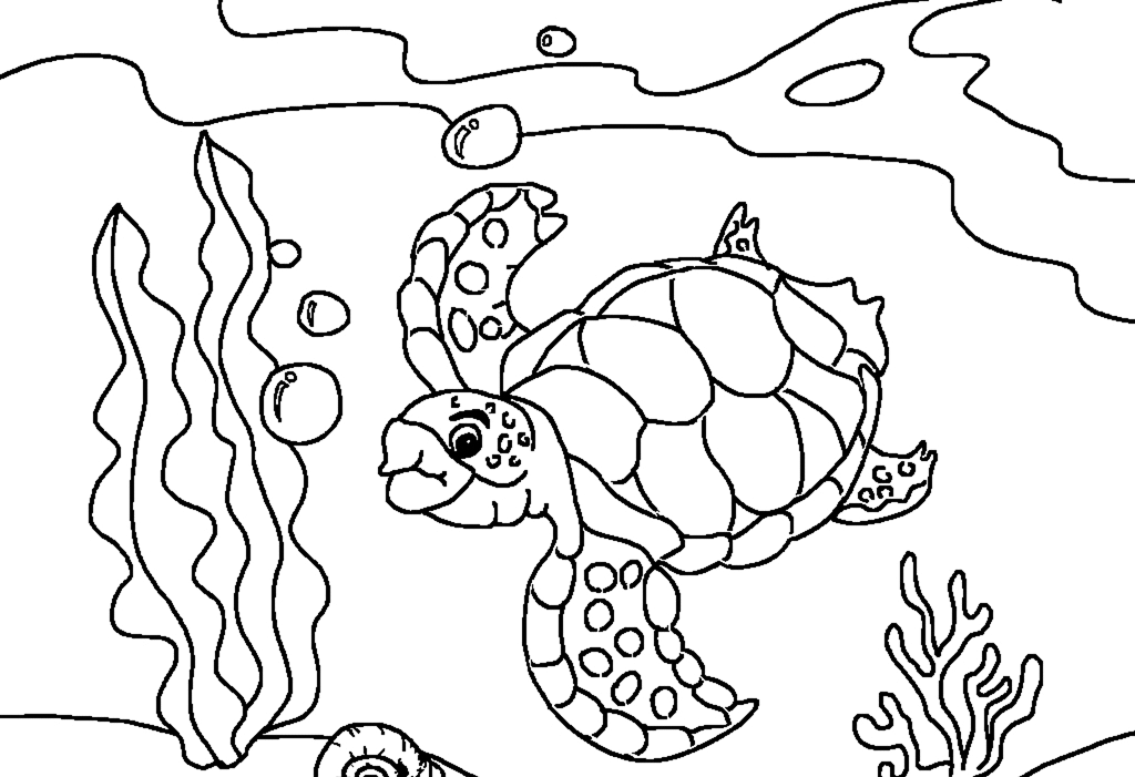 Turtle In The Ocean Coloring Page
