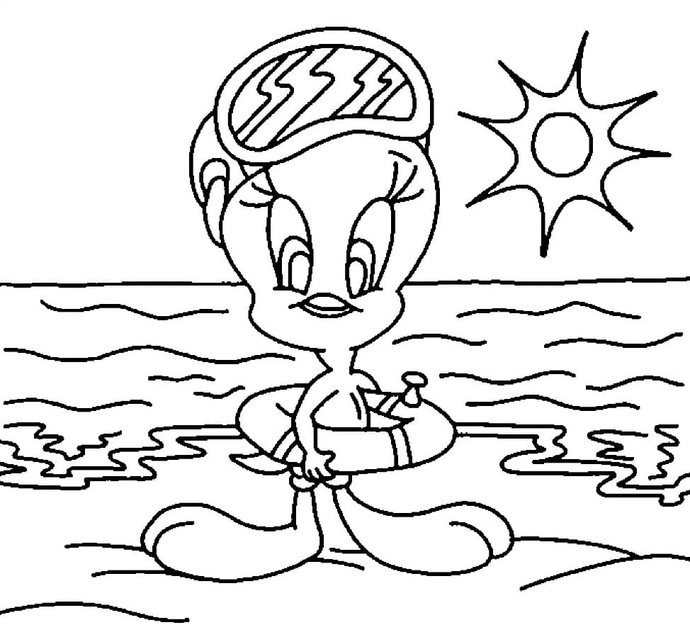 Tweety Bird At The Beach Coloring Page