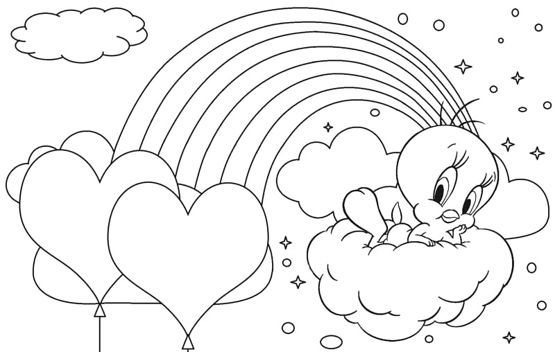 Tweety Bird With A Rainbow Coloring Page
