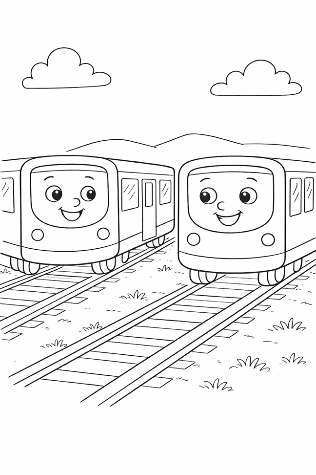 Two Trains Coloring Page