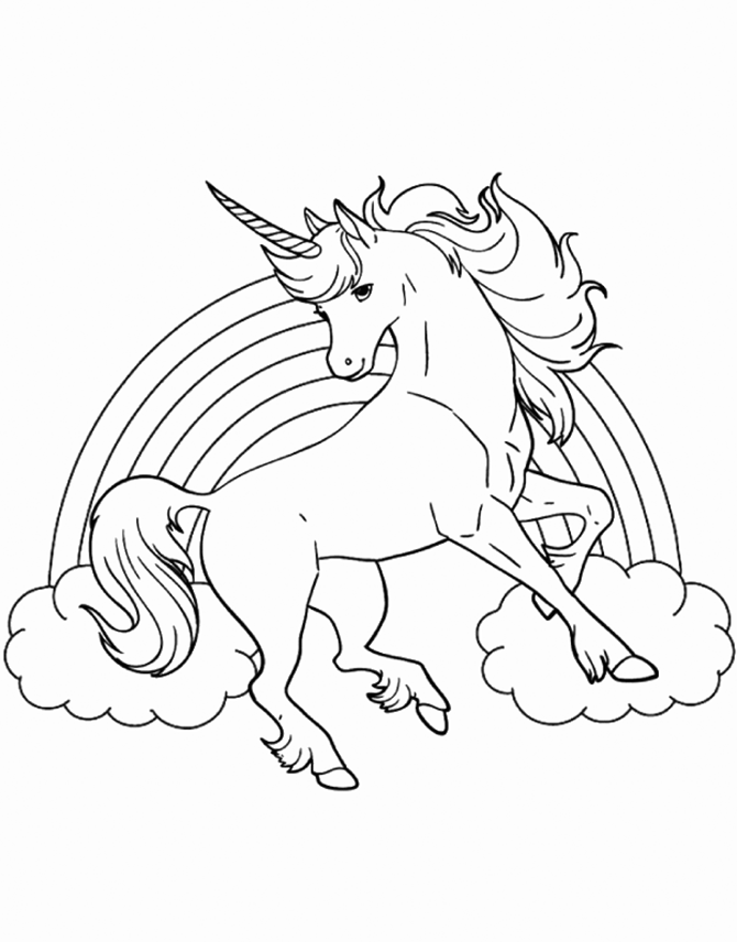 Unicorn And Rainbow Coloring Page