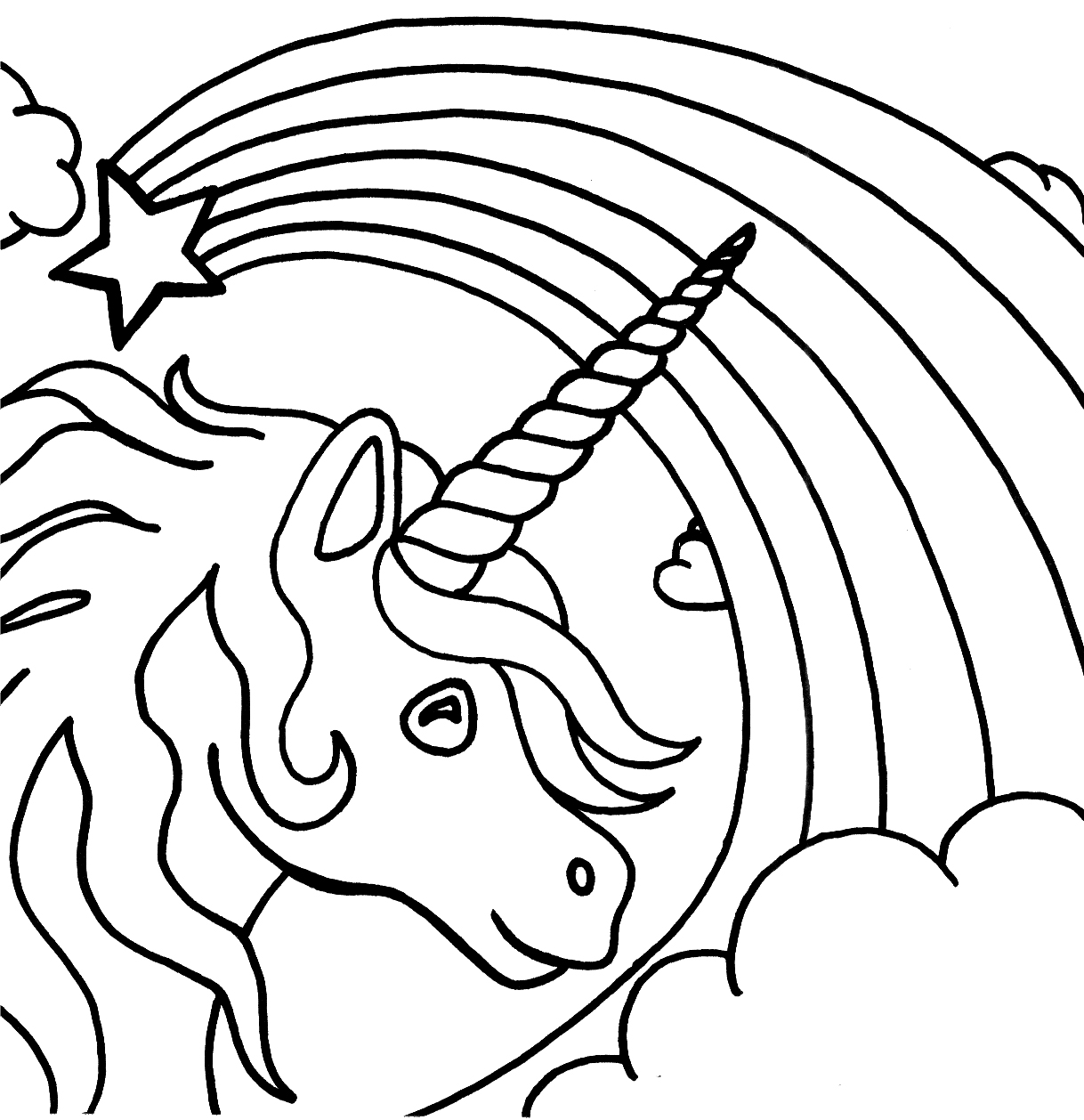 Page de coloriage licorne et arc-en-ciel