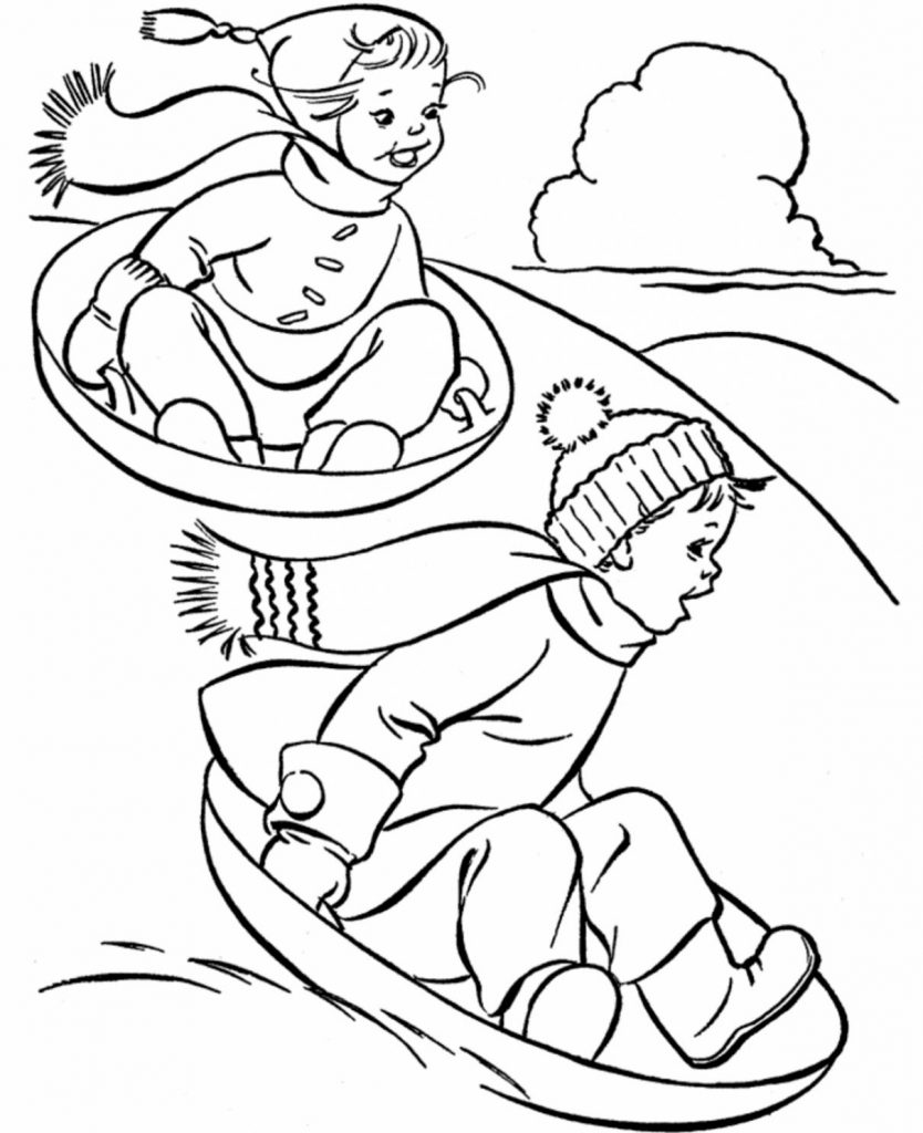 Winter Sledding Coloring Page