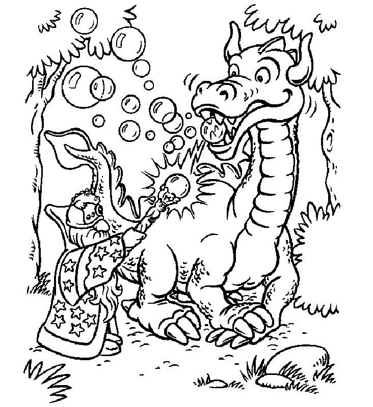 Wizard And Dragon Coloring Page