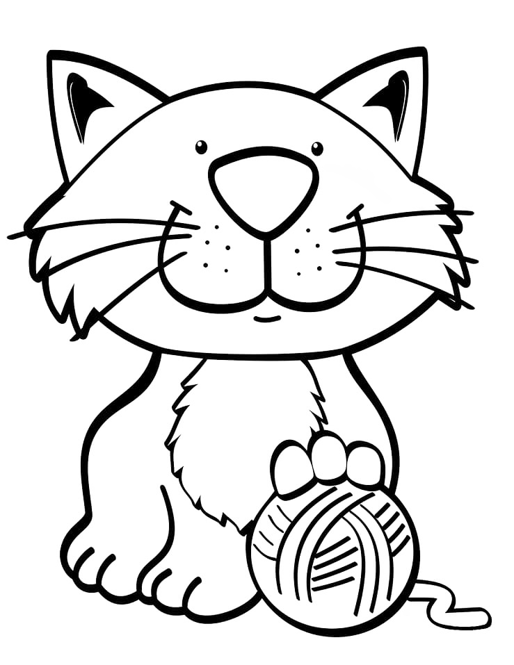 Cat And Yarn Coloring Page
