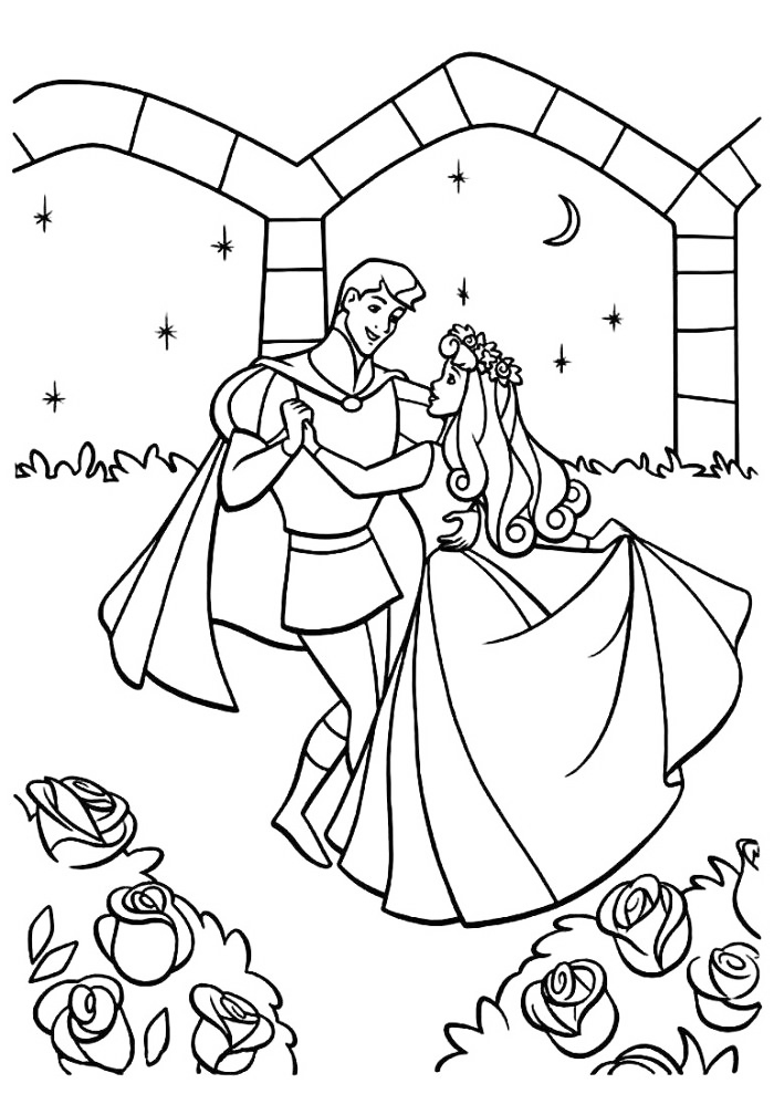 Disney Prince And Princess Dancing Coloring Page