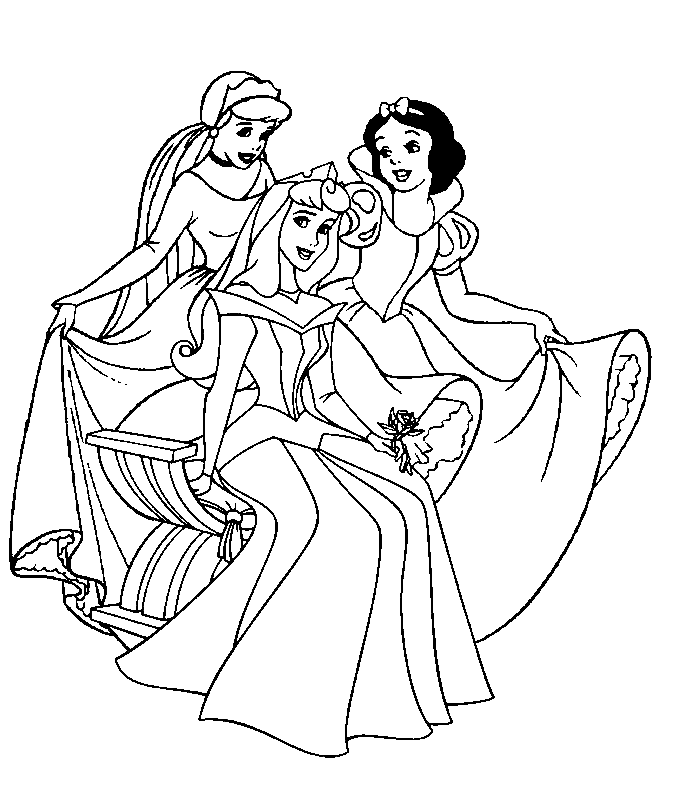 Disney Princess In Gowns Coloring Page