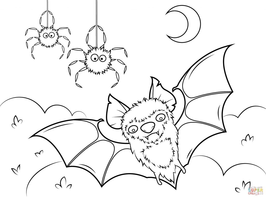 Halloween Spiders and Bats Coloring Page