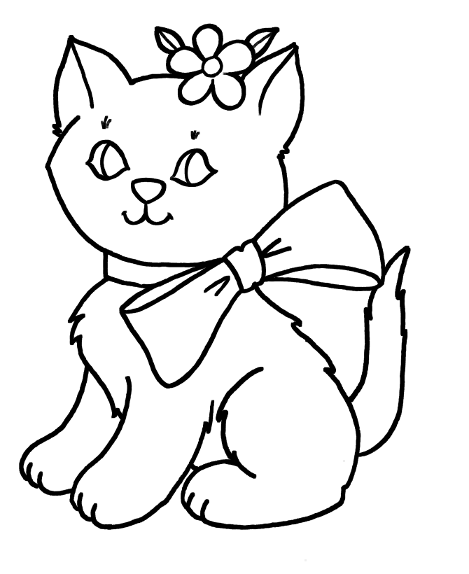 Pretty Cat In Bow Coloring Page