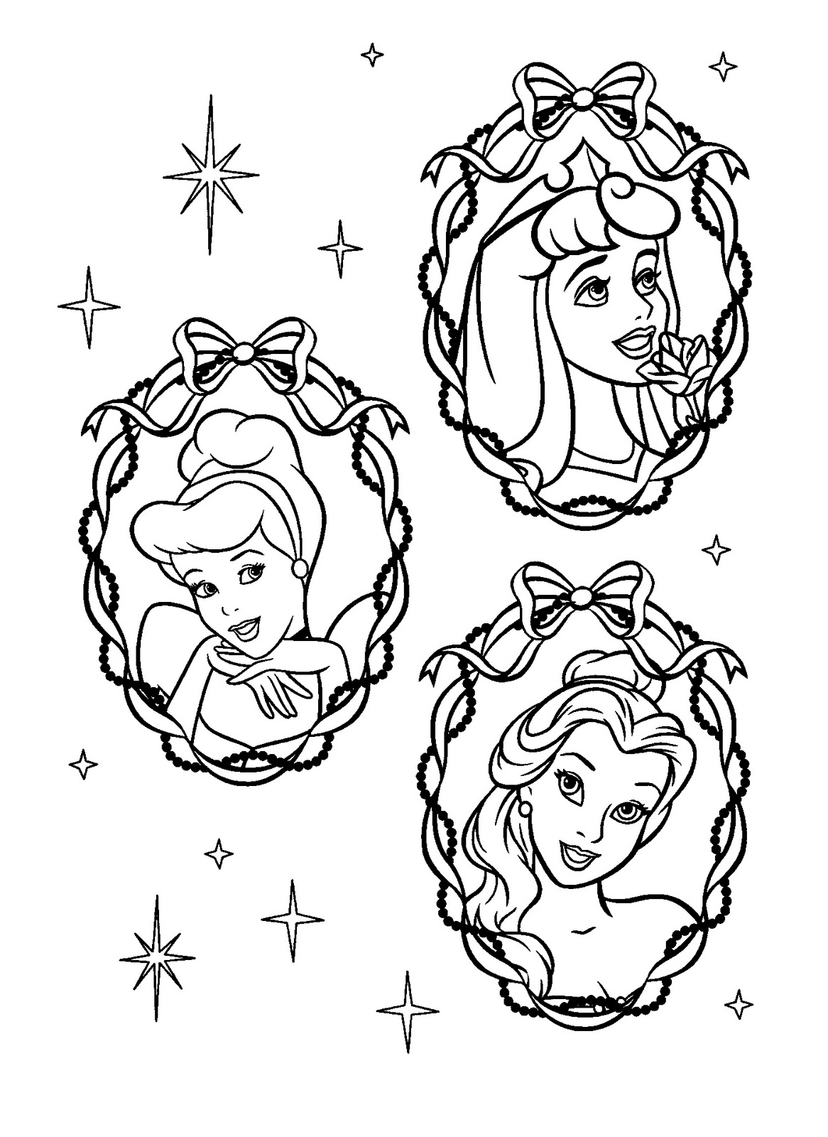 Pretty Disney Princess Cameo Coloring Page