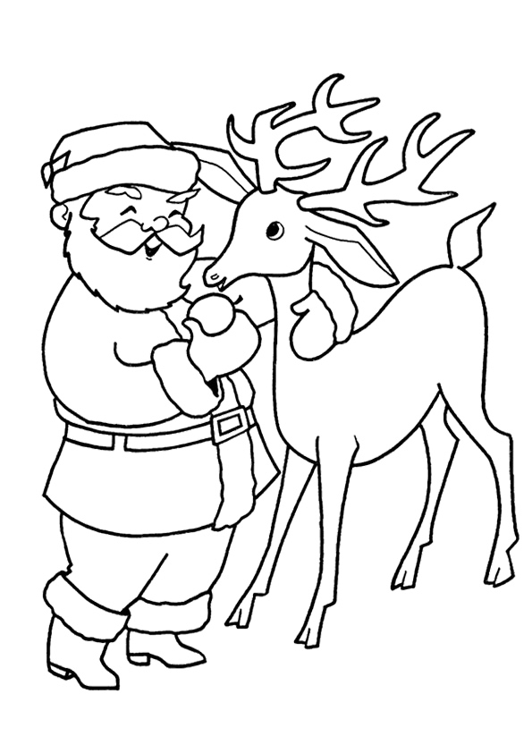 Santa And Reindeer Coloring Page