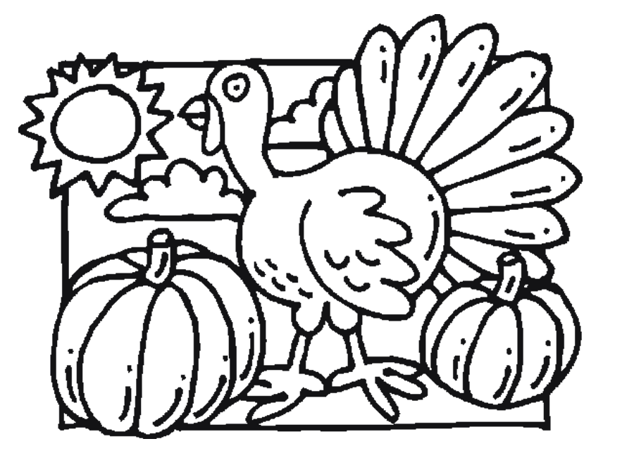 Thanksgiving Turkey Scene Coloring Page