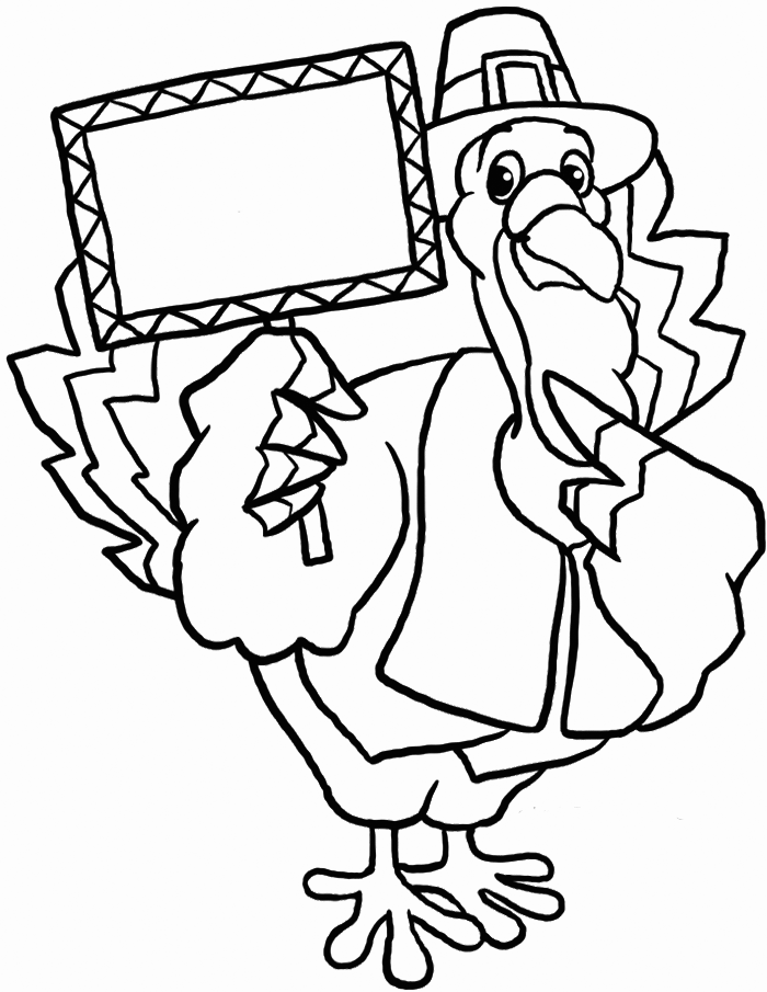 Turkey With Sign Coloring Sheet
