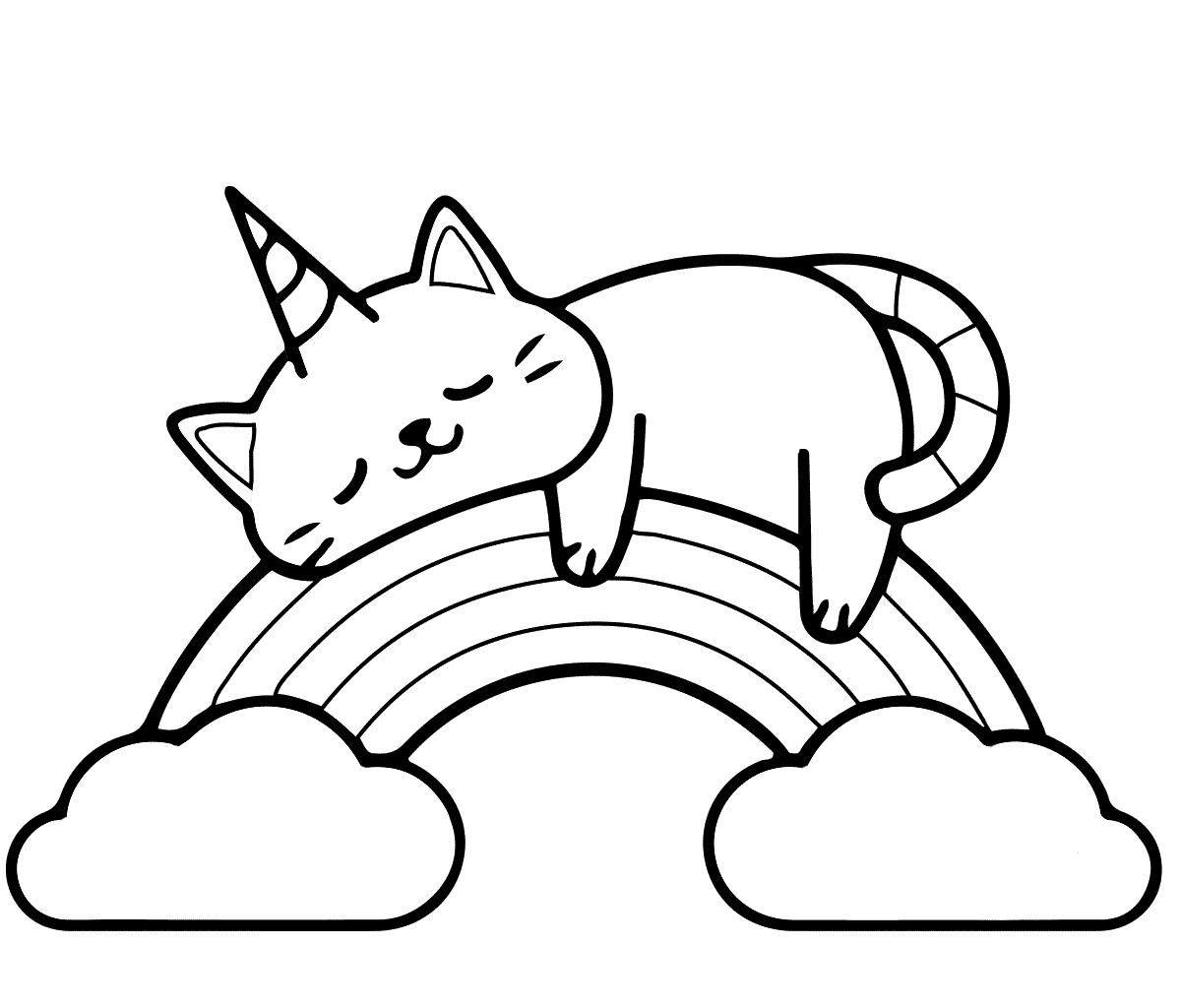 Unicorn Cat Sleeping On A Rainbow Coloring Page
