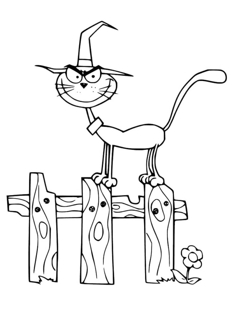 Witches Cat On Fence Coloring Page