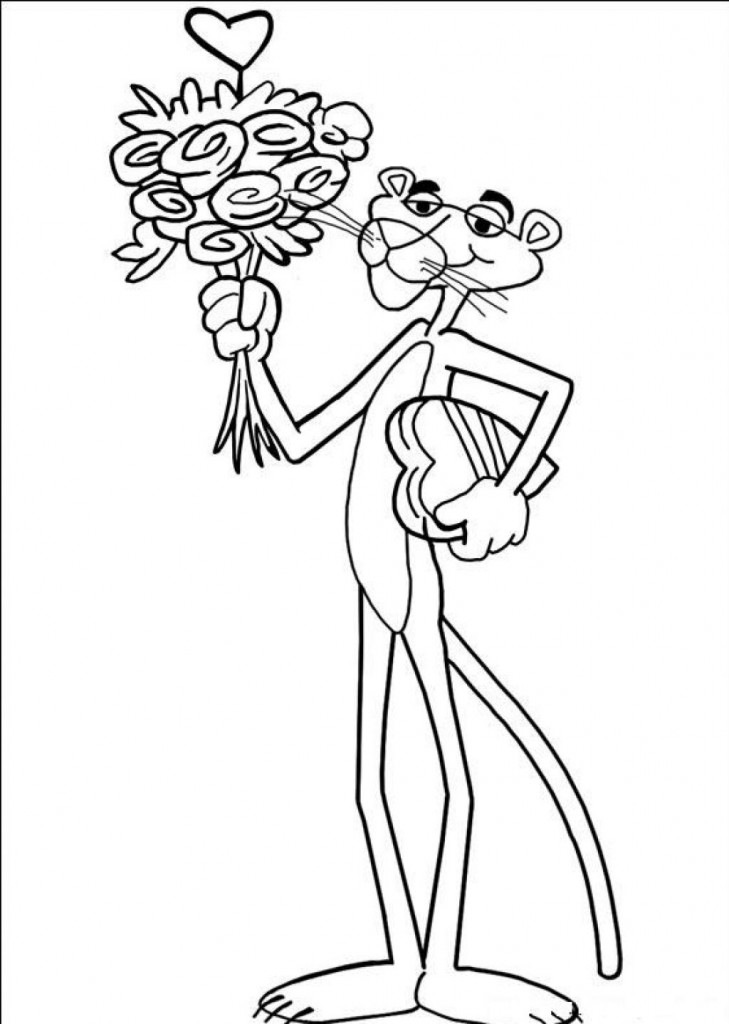 Pink Panther With Flowers Coloring Pages