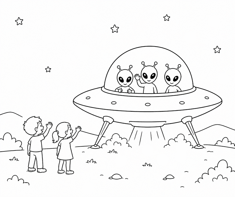 Alien Spaceship Coloring Page