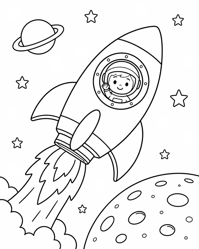 Astronaut In Spaceship Coloring Page