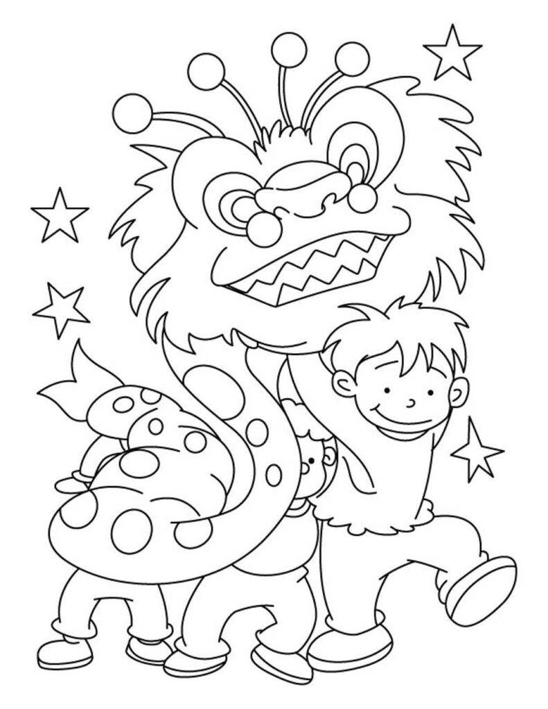 Celebration With Chinese Dragon Coloring Page