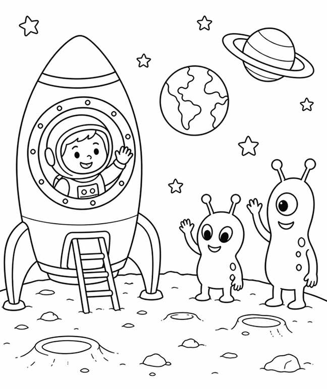 Hello Mars Spaceship Coloring Page