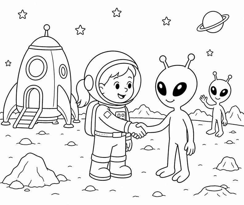 Meeting Aliens Coloring Page