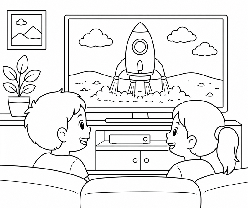 Watching Rocket Launch Coloring Page
