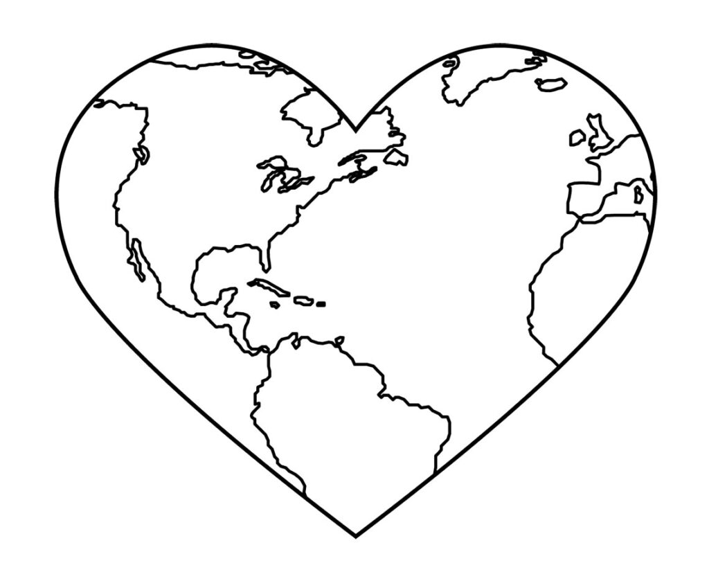 Heart Shaped Earth Coloring Page