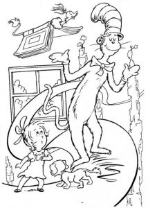 free printable cat in the hat coloring pages for kids