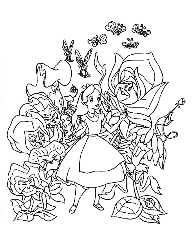 Speaking Flowers and Alice in Wonderland Coloring Pages