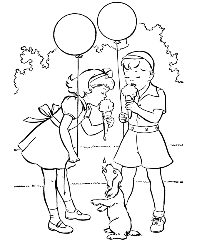 Children Eating Ice Cream Cones Coloring Page