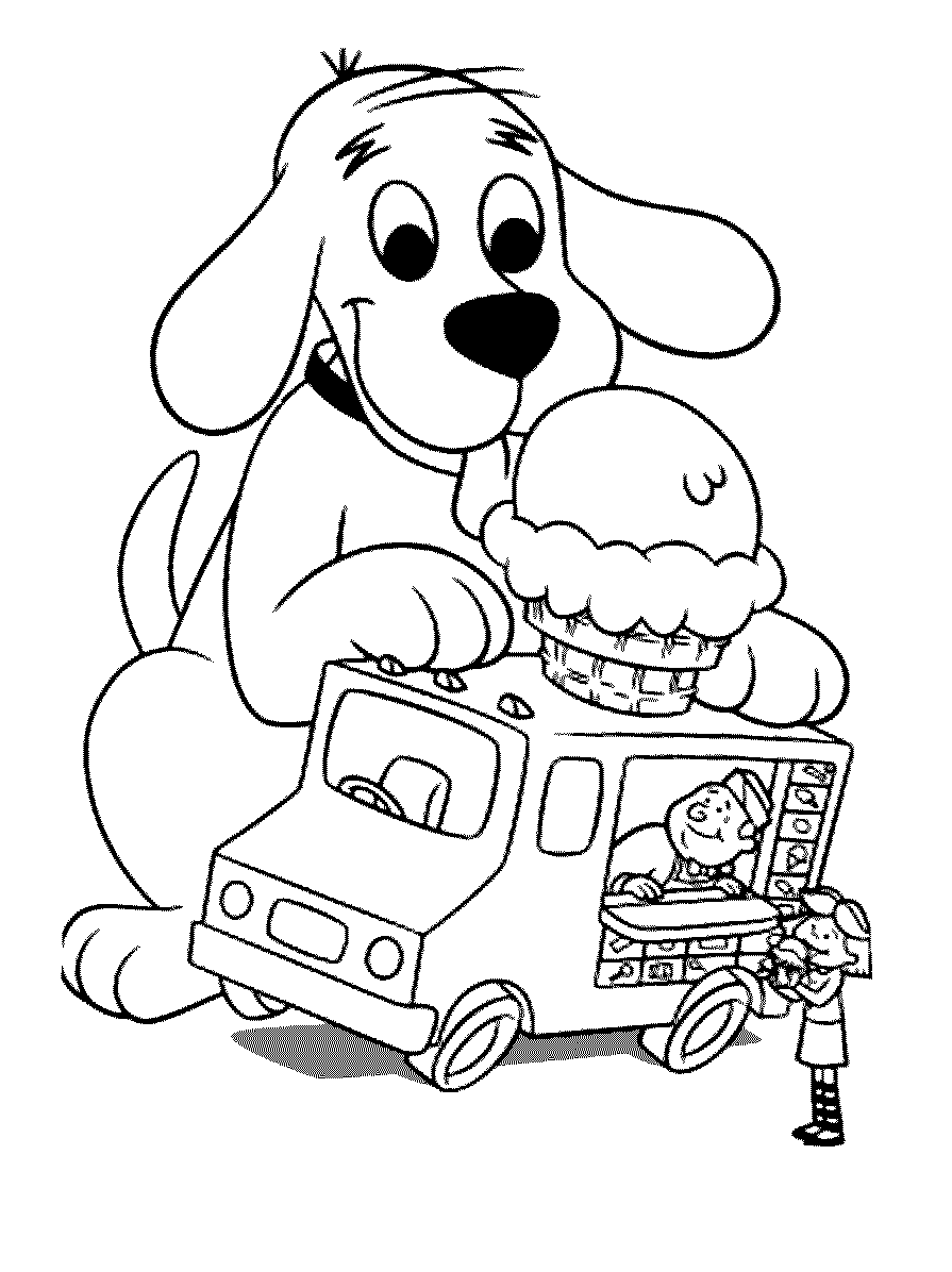 Clifford Eating Enormous Ice Cream Cone Coloring Page