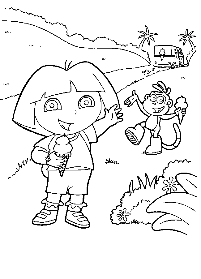 Dora Exploring Ice Cream Coloring Page