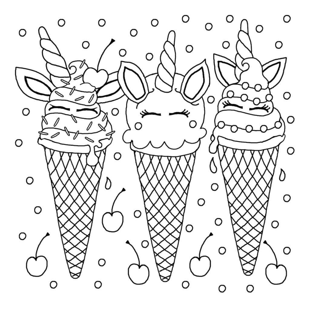 Fun Ice Cream Unicorns Coloring Page