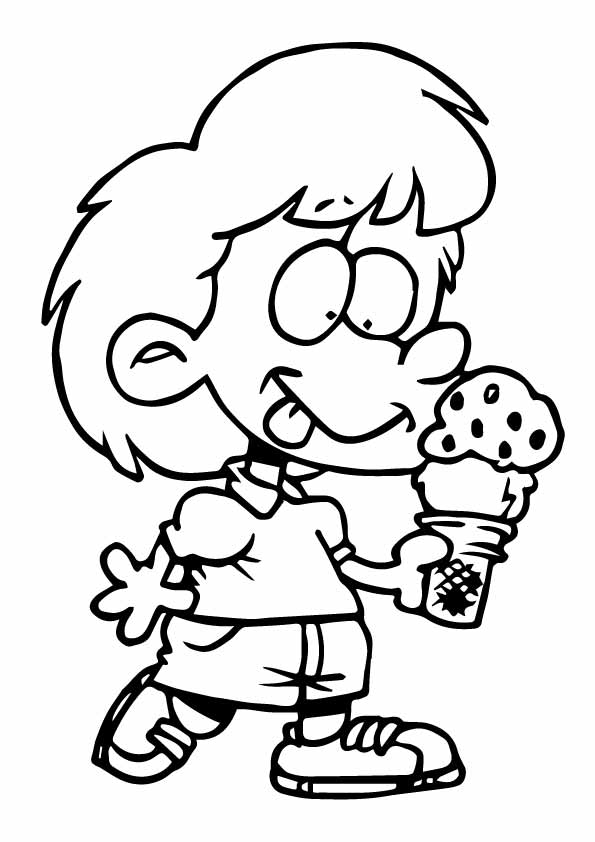 Kid Eating Ice Cream Cone Coloring Page