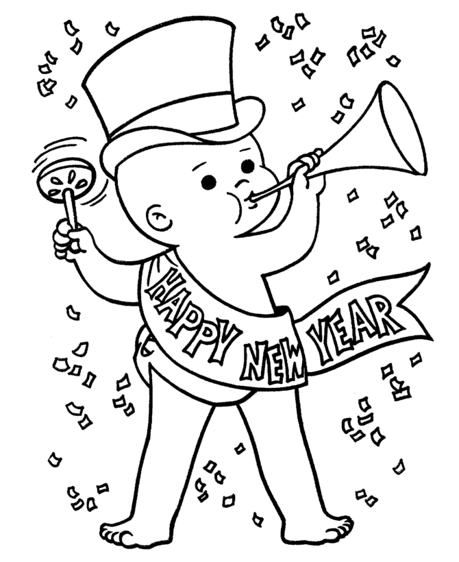 Happy New Year Baby Coloring Page