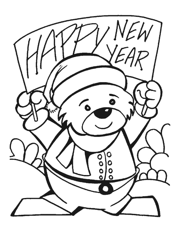 Happy New Year Bear Coloring Page