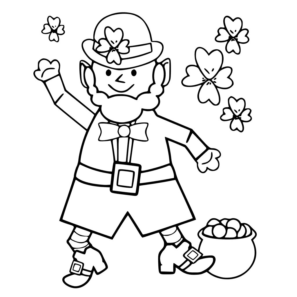 Dancing Leprochan With Shamrocks Coloring Page