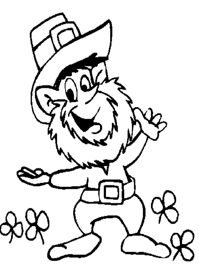 Leprechaun In The Shamrocks Coloring Page