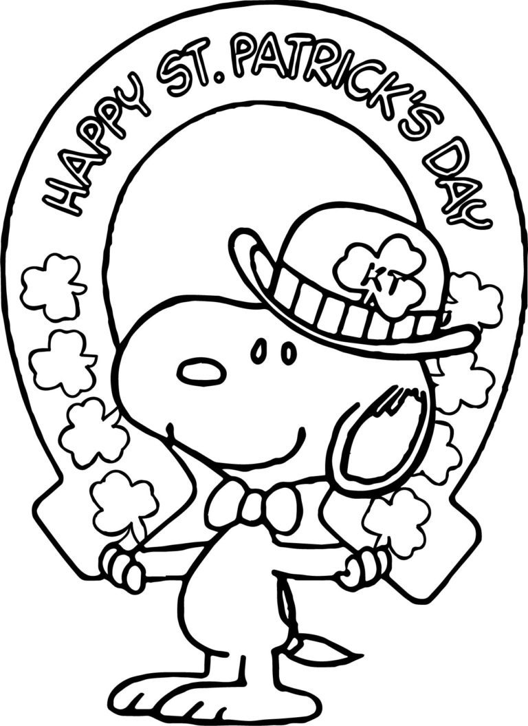 Snoopy In A Shamrock Horseshoe Coloring Page
