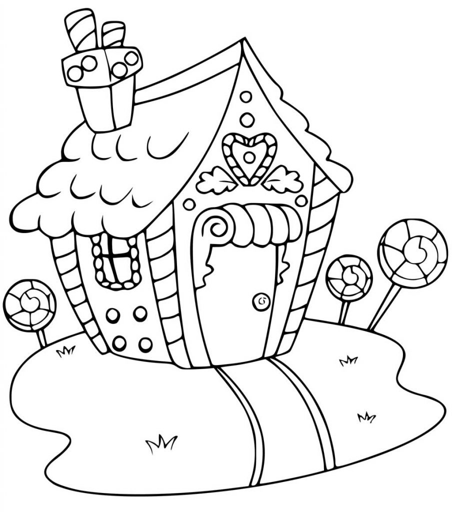 Candy Gingerbread House Coloring Page