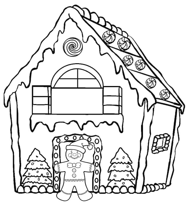 Gingerbread House And Man Coloring Page