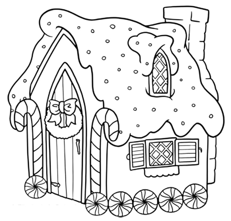 Gingerbread House With Canday Canes Coloring Page